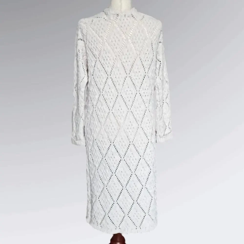 Moon & Madison Boho Chenille Open Knit Long Cardigan Cream, Women’s XS - Picture 3 of 10